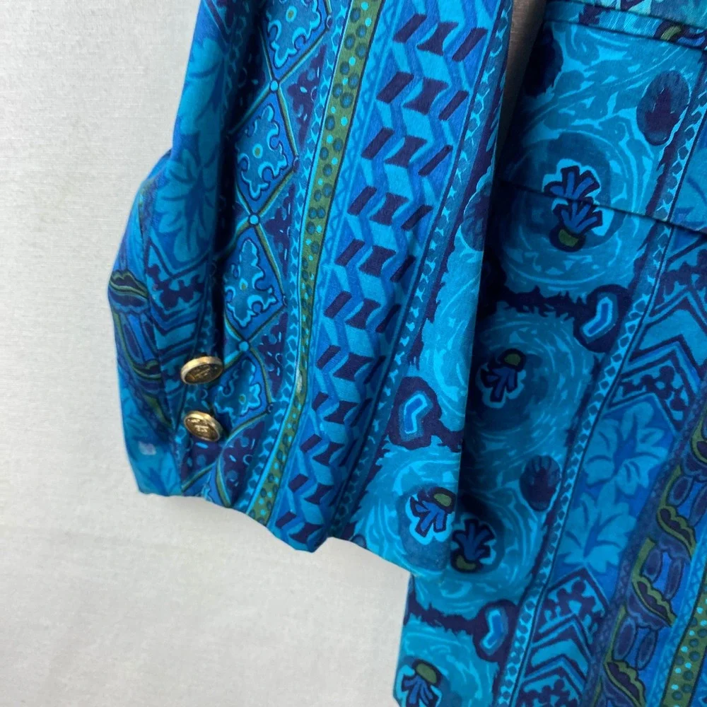 VTG Rare Steegan Handprinted Batik Cotto Men 40 Blue Geometric Sport Coat Ornate